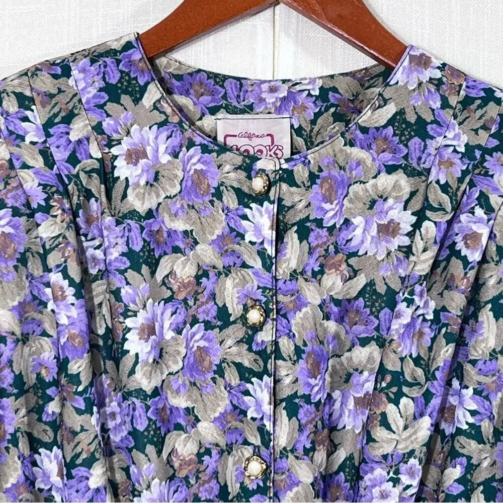 Vintage 70’s California Looks Floral Long Sleeve Button Front Dress Size 12P